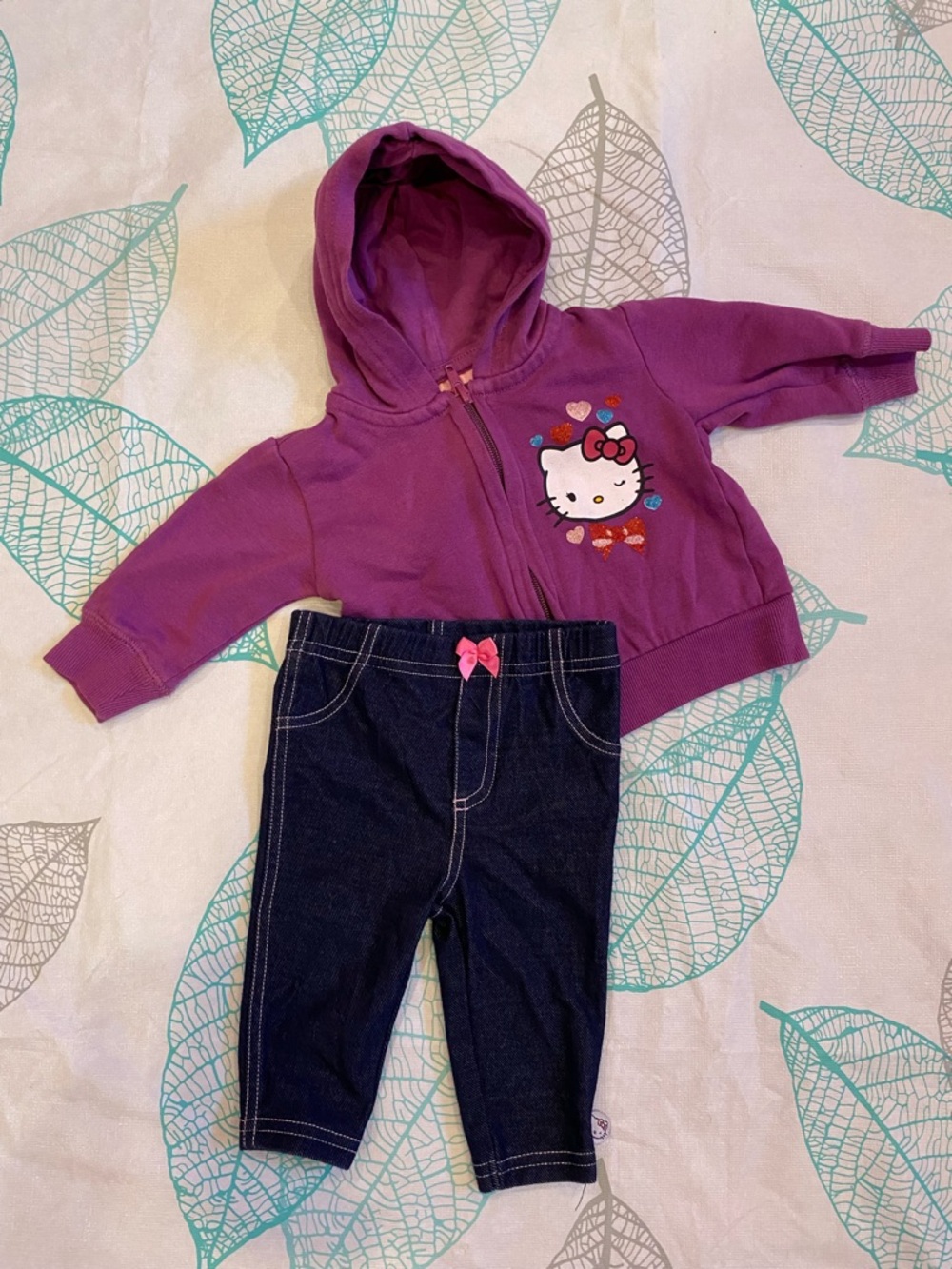 Hello Kitty Purple Hoodie and Dark Blue Leggings Matching Set